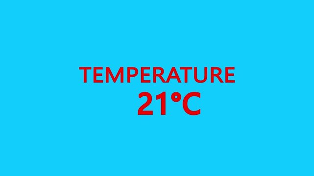 Temperature Counting Animation from 0&deg;C to 21&deg;C. Rising temperature number from 0 to 21. temperature progress animation showing celsius degrees