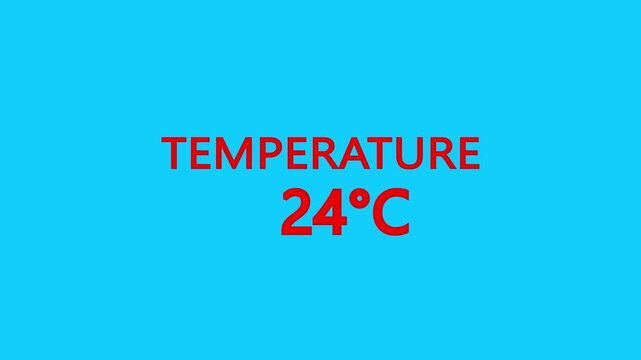 Temperature Counting Animation from 0&deg;C to 24&deg;C. Rising temperature number from 0 to 24. temperature progress animation showing celsius degrees