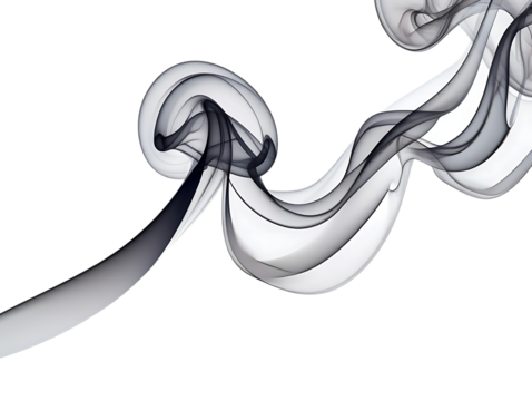 Abstract dark grey smoke swirling on a transparent background