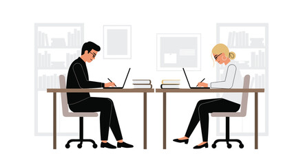 Fototapeta premium Modern business team working together on laptops in stylish office for corporate success and collaborative projects