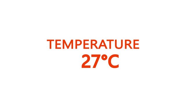 Temperature Counting Animation from 0&deg;C to 30&deg;C. Rising temperature number from 0 to 30. temperature progress animation showing celsius degrees