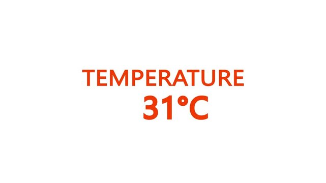 Temperature Counting Animation from 0&deg;C to 34&deg;C. Rising temperature number from 0 to 34. temperature progress animation showing celsius degrees
