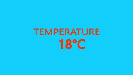 Temperature Counting Animation from 0°C to 18°C. Rising temperature number from 0 to 18. temperature progress animation showing celsius degrees