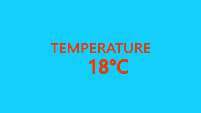 Temperature Counting Animation from 0&deg;C to 18&deg;C. Rising temperature number from 0 to 18. temperature progress animation showing celsius degrees