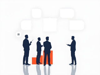 Fototapeta premium A minimalist infographic showcasing a business meeting with silhouettes of four men
