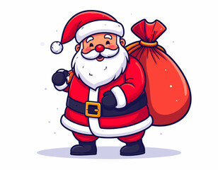 Obraz premium Cartoon Santa Claus with Gift Bag Illustration.