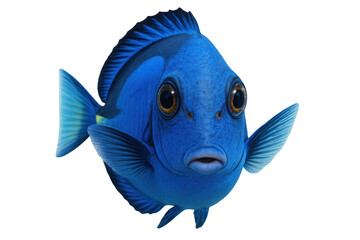 Blue tang fish swimming, animated character portraying underwater ocean life, transparent background for design