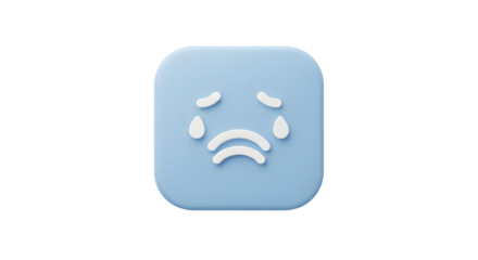Sad crying face emoji on a light blue square background.
