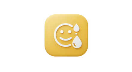 Yellow square icon with a smiling face and two sweat drops.