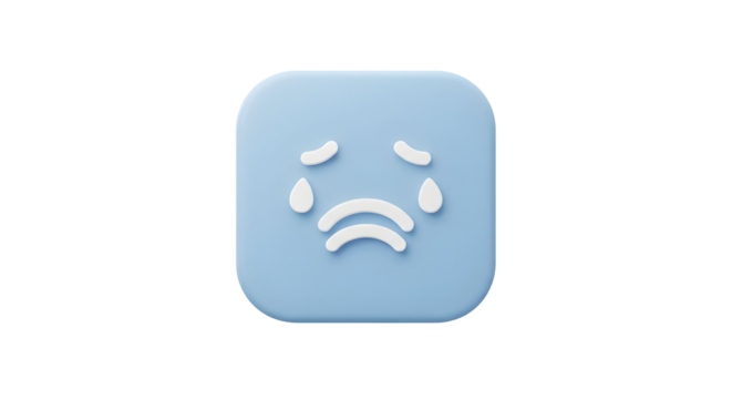 Sad crying face emoji on a light blue square background.
