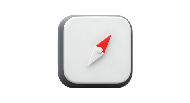 Minimalist 3D Compass Icon on White Background.
