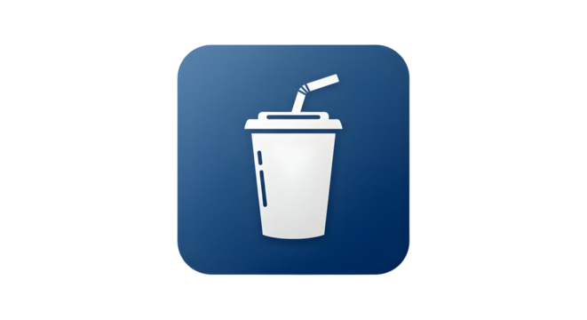 Refreshing drink cup with straw icon on a blue background.