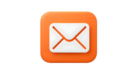 3D Mail Icon White Envelope with Orange Outline on Orange Square.