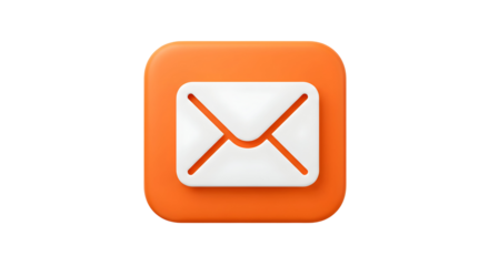 3D Mail Icon White Envelope with Orange Outline on Orange Square.