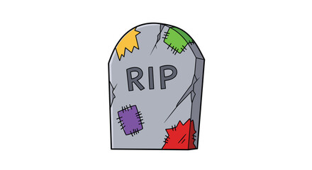 Spooky tombstone with colorful patches for Halloween decorations and creepy designs, a fun and unique design element