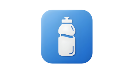 Simple white water bottle icon on a blue rounded square background.
