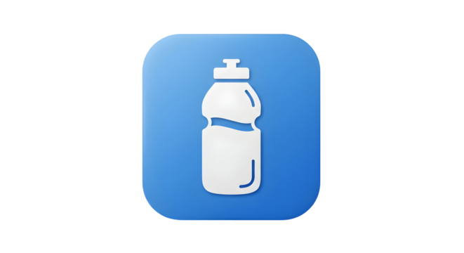 Simple white water bottle icon on a blue rounded square background.