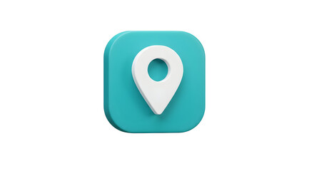 3D Location Pin Icon on a Teal Square Background.
