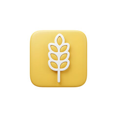 Stylized Wheat Stalk Icon on Yellow Square Background.
