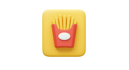 3D Rendered French Fries Icon on Yellow Background.