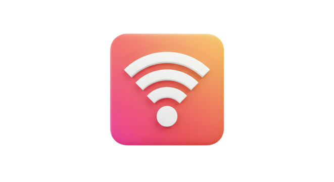 Vibrant 3D WiFi symbol on a gradient background.