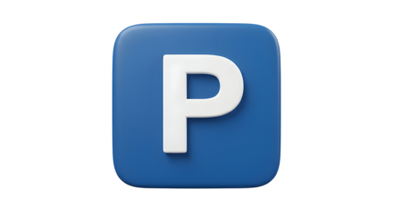 3D rendered blue square icon with white letter P for parking.
