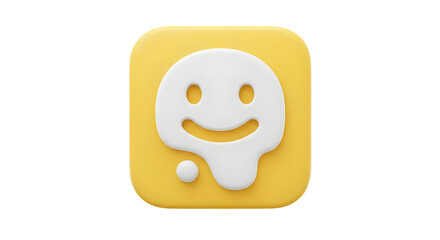 Melting white happy face emoji on a yellow square background.