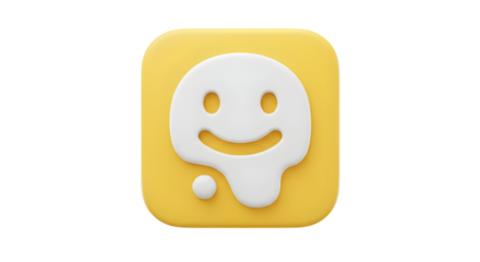Melting white happy face emoji on a yellow square background.
