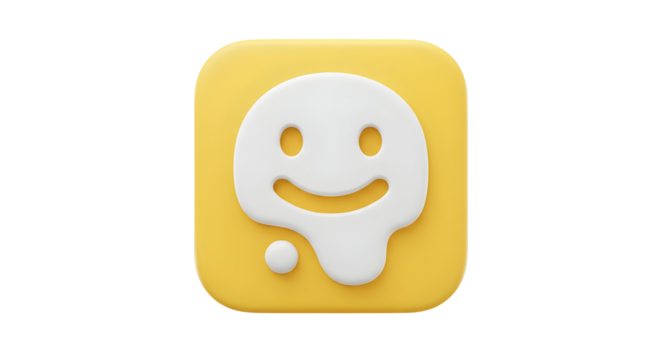 Melting white happy face emoji on a yellow square background.