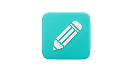 White Pencil Icon on a Teal Square Background.
