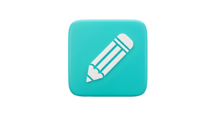 White Pencil Icon on a Teal Square Background.