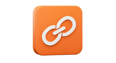3D Rendered Orange Square Icon with White Chain Link Symbol 1.
