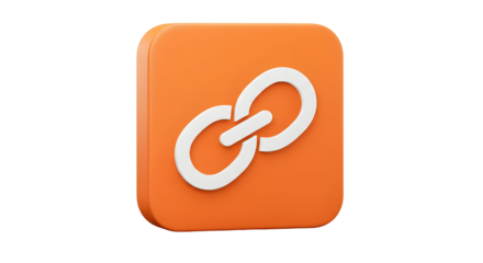 3D Rendered Orange Square Icon with White Chain Link Symbol 1.