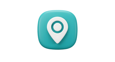 3D Location Pin Icon on a Rounded Square Teal Background.