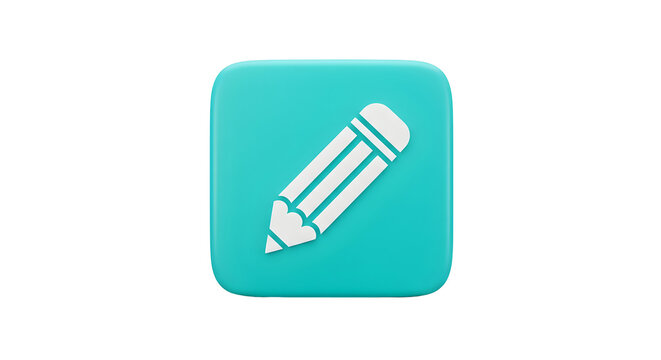 White Pencil Icon on a Teal Square Background.
