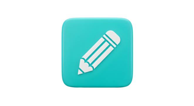 White Pencil Icon on a Teal Square Background.