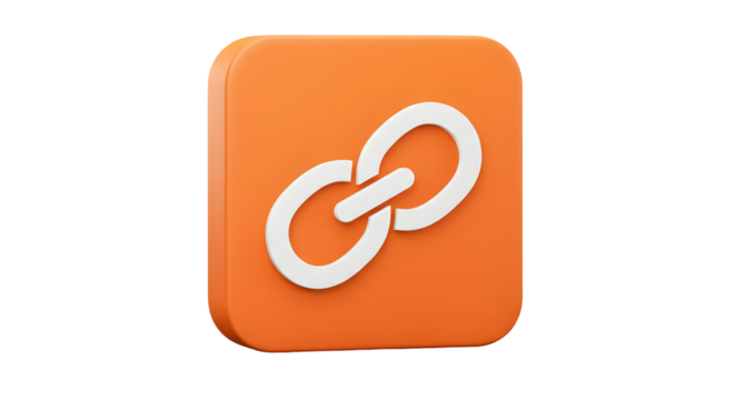 3D Rendered Orange Square Icon with White Chain Link Symbol 1.