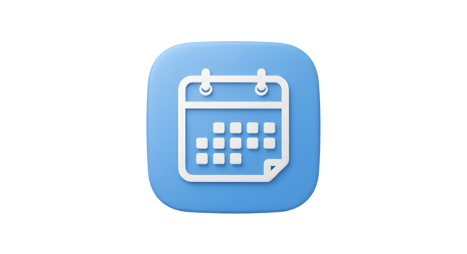 3D Blue Calendar Icon for Scheduling and Event Planning.