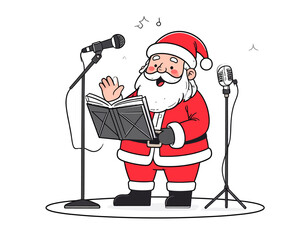 Santa Claus Singing Christmas Carols with Microphones.