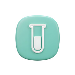 3D Rendered Test Tube Icon on a Rounded Square Background.