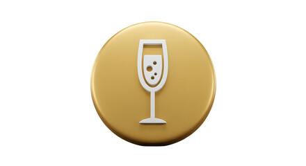 Golden 3D icon of a champagne glass with bubbles symbolizing celebration and luxury.