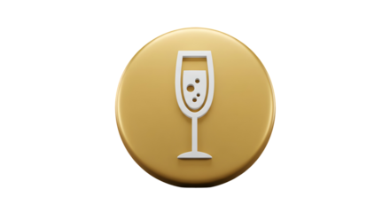 Golden 3D icon of a champagne glass with bubbles symbolizing celebration and luxury.