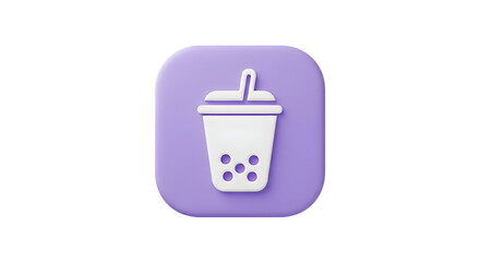 3D Rendered Bubble Tea Icon on a Purple Square Background.