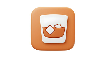 Stylized glass with ice cubes on a rounded square background.