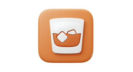 Stylized glass with ice cubes on a rounded square background.