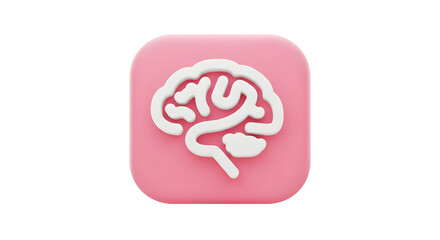 3D Brain Icon on Pink Square Representing Thought and Intelligence.