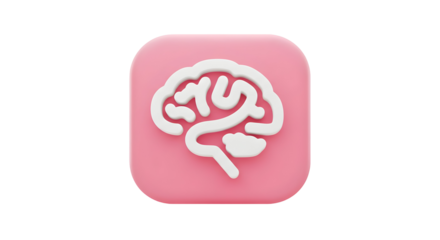 3D Brain Icon on Pink Square Representing Thought and Intelligence.