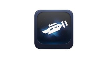 Sleek White Yacht Icon on Dark Blue Square Background.