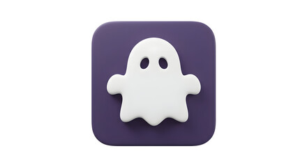 Cute White Ghost Icon on a Purple Square Background.