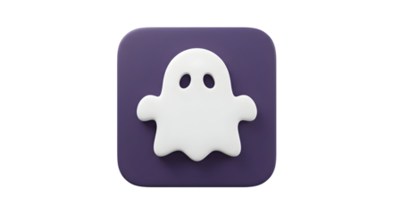 Cute White Ghost Icon on a Purple Square Background.